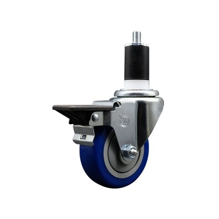 Service Caster 3.5'' Blue Poly Swivel 1-1/2'' Expanding Stem Caster with Brake SCC-EX20S3514-PPUB-BLUE-PLB-112